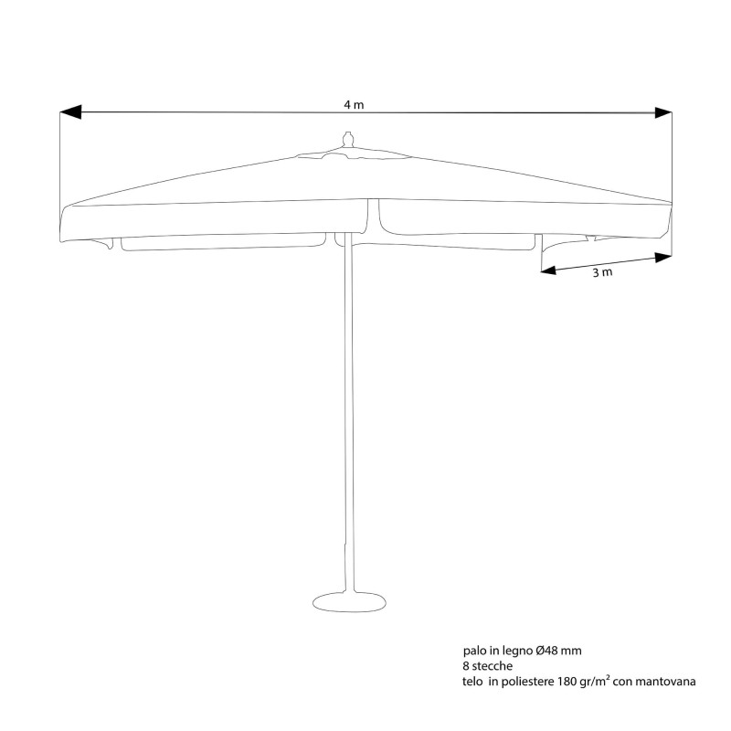 DOMINUS - ombrellone da giardino palo centrale in legno 3 x 4 m