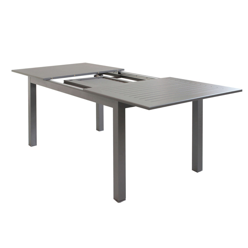 ARGENTUM - set tavolo in alluminio e teak cm 150/210 x 90 x 75 h con 4 poltrone Aulus