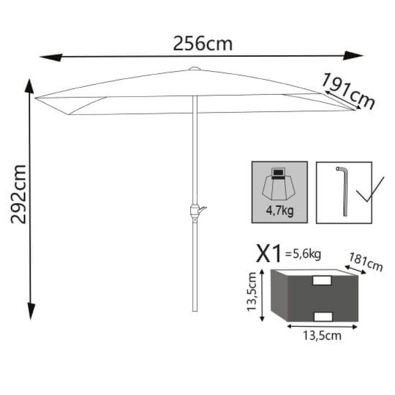 MARITUS - ombrellone da giardino palo centrale 2 x 3 m