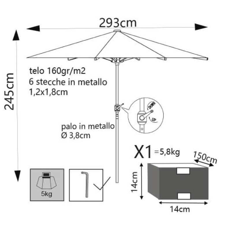 MARITUS - ombrellone tondo da giardino palo centrale 3 m