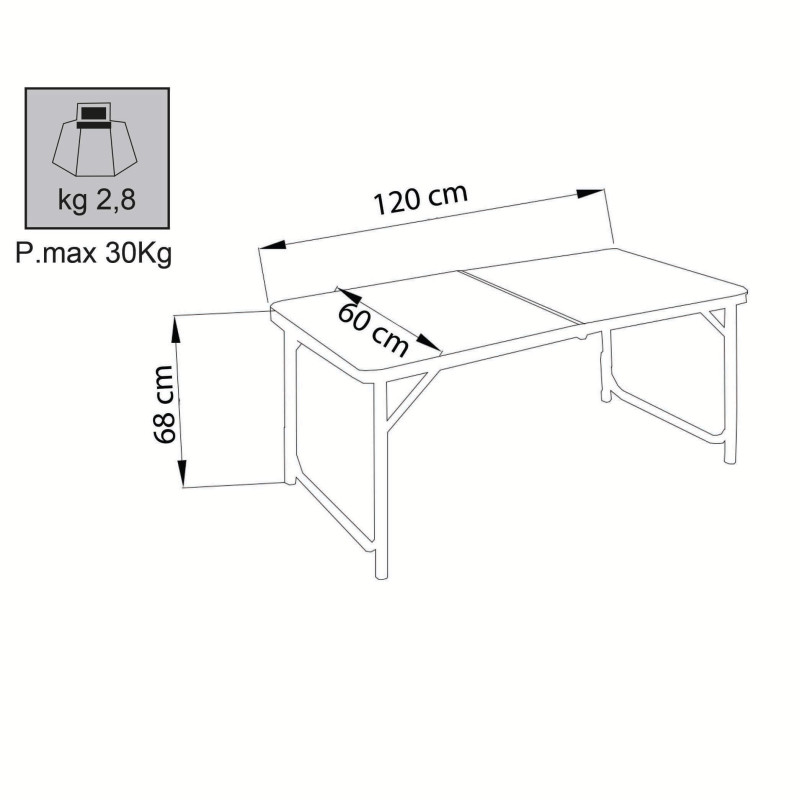 tavolo pieghevole salvaspazio in alluminio cm 120 x 60 x 68 h