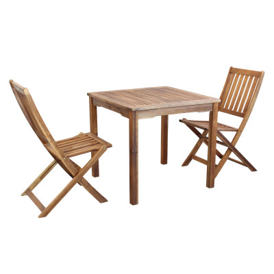 AARON - set tavolo in alluminio e teak cm 80 x 80 x 74 h con 2 sedie Dresda