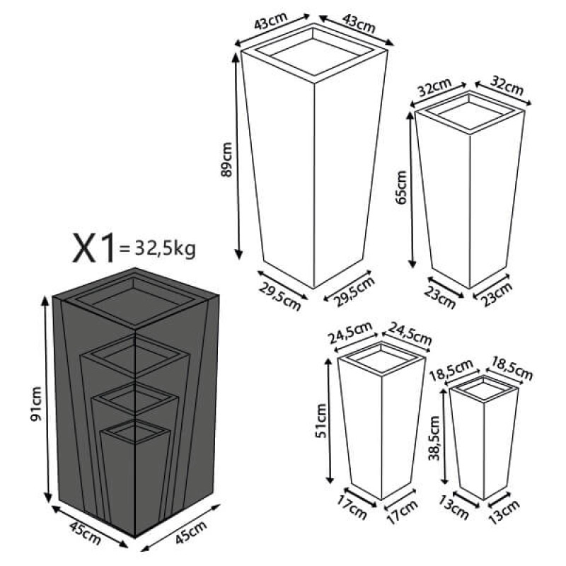 MARGHE - set di 4 vasi da giardino